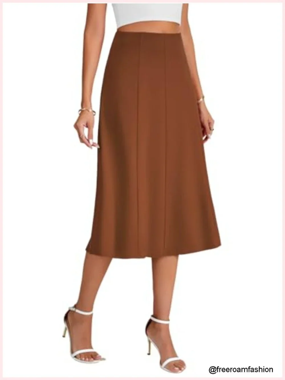 High Waisted Midi Skirt A-Line Flowy Pleated Summer Casual Knee Length Work